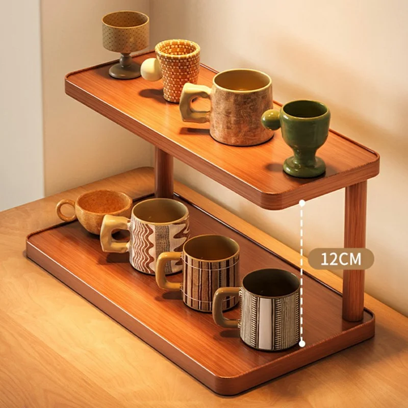 40cm Desktop Cup Organizer Rack 2-Tier Storage Shelf for Tabletop  /  Workspace  /  Dining Table Mug  /  Coffee Cup Holder