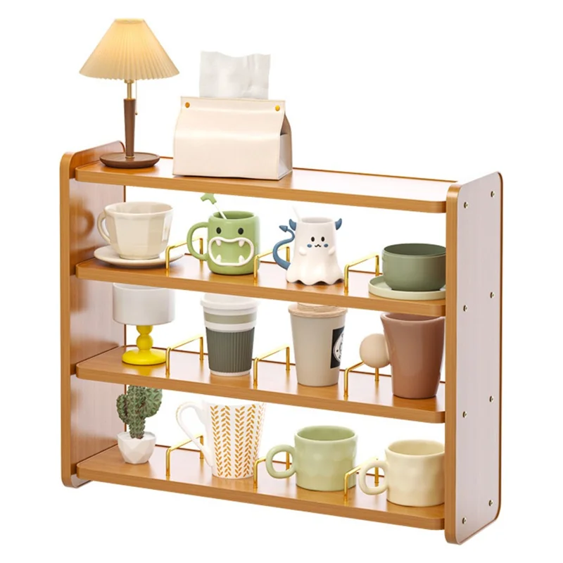 Cup Holder Organizer 52cm 4-Tier Display Rack for Coffee Mugs / Water Glasses Desktop Storage Shelf