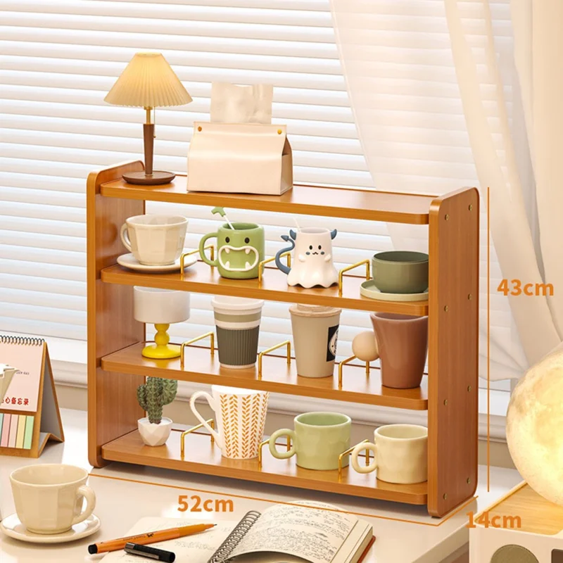 Cup Holder Organizer 52cm 4-Tier Display Rack for Coffee Mugs / Water Glasses Desktop Storage Shelf
