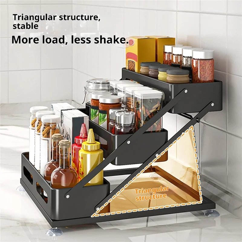 Adjustable Kitchen Spice Rack Countertop Organizer 3-Tier Storage Shelf for Home - Black