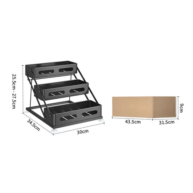 Adjustable Kitchen Spice Rack Countertop Organizer 3-Tier Storage Shelf for Home - Black