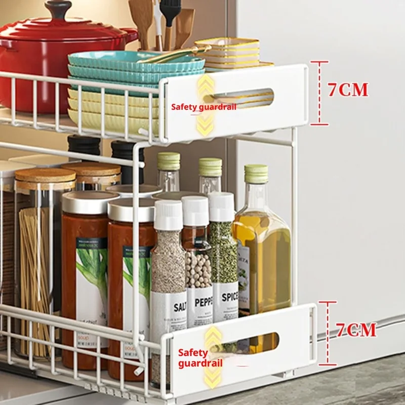 Organizador de Extracción de Doble Capa Armario de Cocina Estantería de Almacenamiento Soporte para Especias Debajo del Fregadero Estante de Cajón - Blanco
