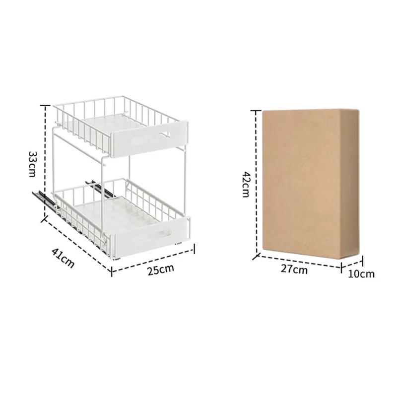 Organizador de Extracción de Doble Capa Armario de Cocina Estantería de Almacenamiento Soporte para Especias Debajo del Fregadero Estante de Cajón - Blanco