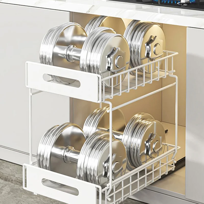 Organizador de Extracción de Doble Capa Armario de Cocina Estantería de Almacenamiento Soporte para Especias Debajo del Fregadero Estante de Cajón - Blanco