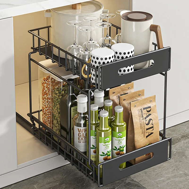 Organizador de Extracción de Doble Capa Armario de Cocina Estantería de Almacenamiento Soporte para Especias Debajo del Fregadero Estante de Cajón - Blanco