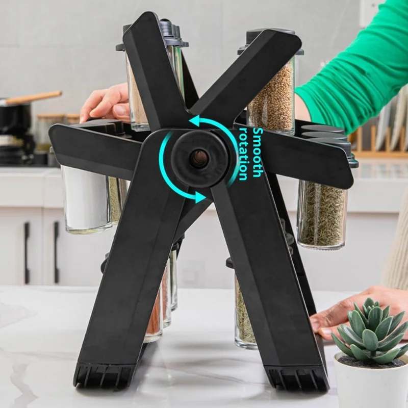 Rotating Ferris Wheel Spice Rack Set with 18Pcs Glass Jars Seasoning Organizer Storage Holder for Kitchen Home