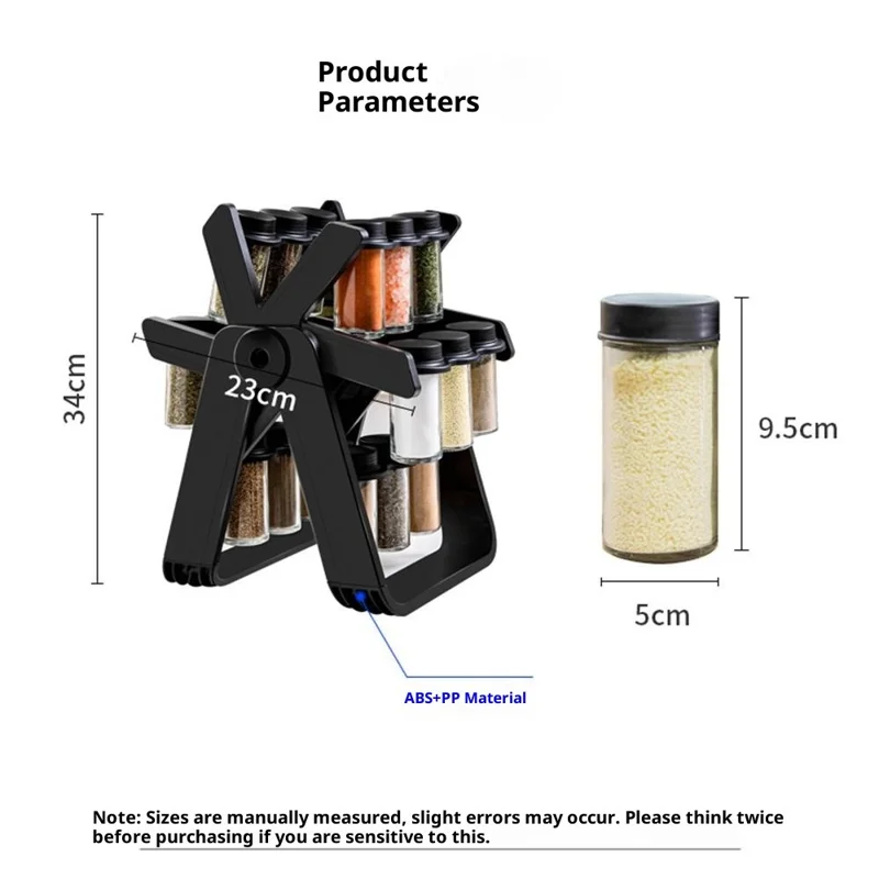 Rotating Ferris Wheel Spice Rack Set with 18Pcs Glass Jars Seasoning Organizer Storage Holder for Kitchen Home