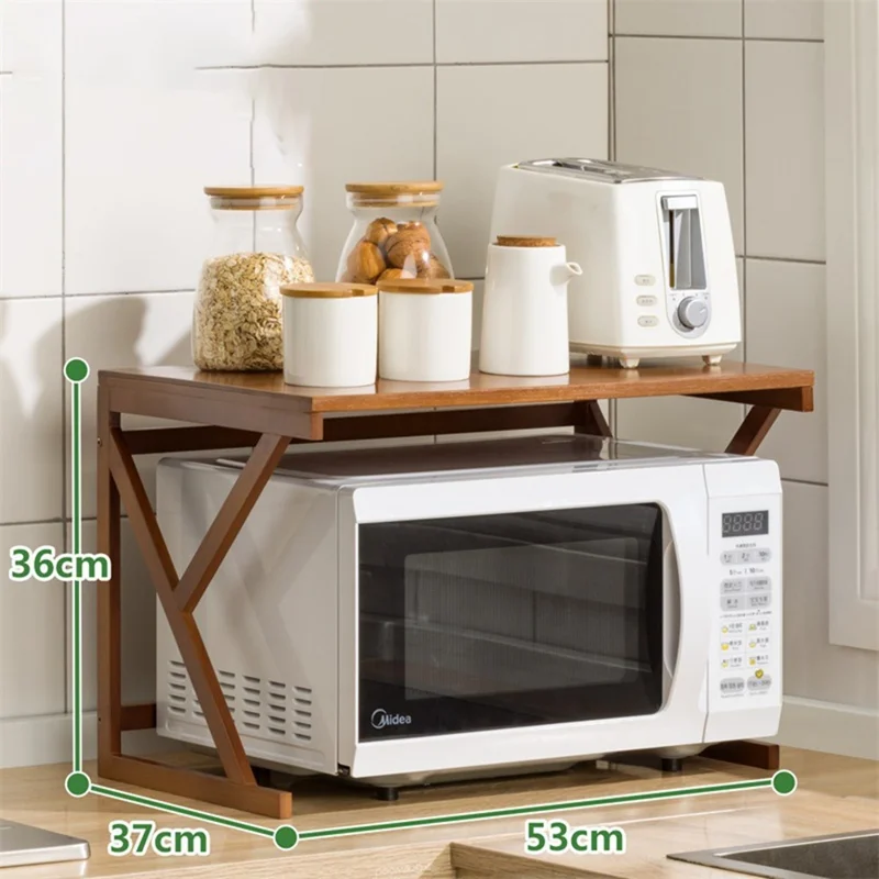 252TMZWJ-02 53cm Single Tier Bamboo Kitchen Storage Shelf Countertop Spice Organizer Rack for Microwave Oven  /  Condiments  /  Utensils - Brown