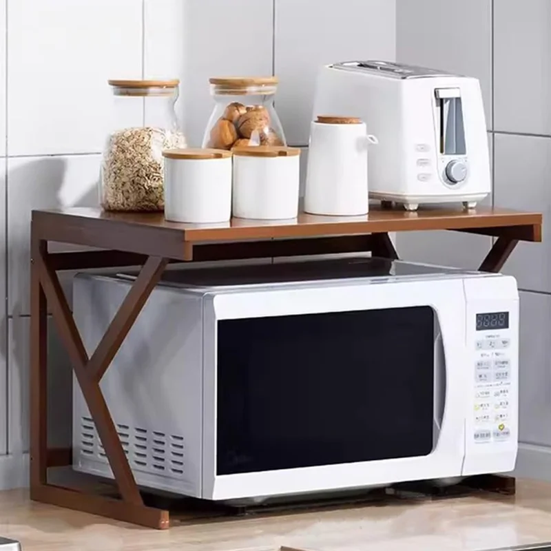 252TMZWJ-02 53cm Single Tier Bamboo Kitchen Storage Shelf Countertop Spice Organizer Rack for Microwave Oven  /  Condiments  /  Utensils - Brown