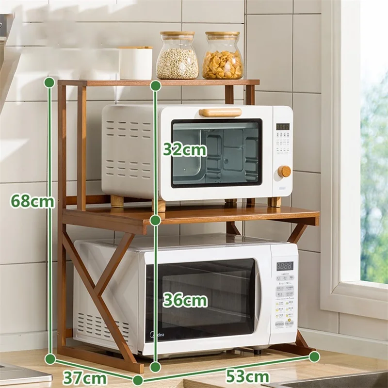 256TMZWJ-02 53cm 2-Tier Bamboo Kitchen Storage Shelf Countertop Spice Organizer Rack for Microwave Oven  /  Condiments  /  Utensils - Brown