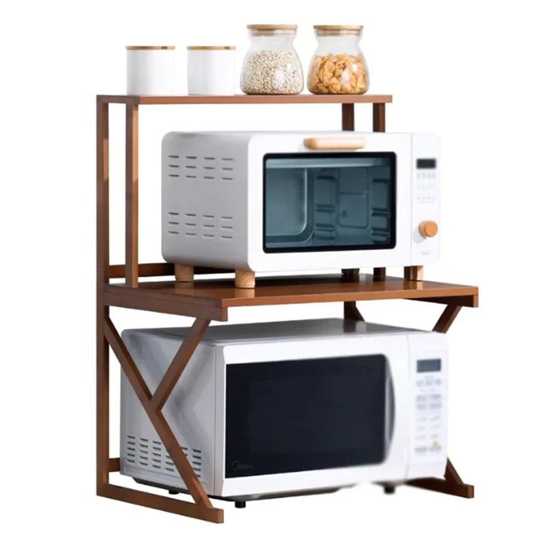 256TMZWJ-02 53cm 2-Tier Bamboo Kitchen Storage Shelf Countertop Spice Organizer Rack for Microwave Oven  /  Condiments  /  Utensils - Brown