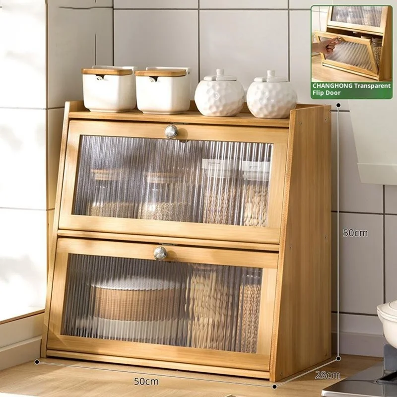 2528TMZWG-04 50cm Length 3-Tier Bamboo Kitchen Shelf Countertop Spice Rack Organizer Storage Cabinet - Burlywood