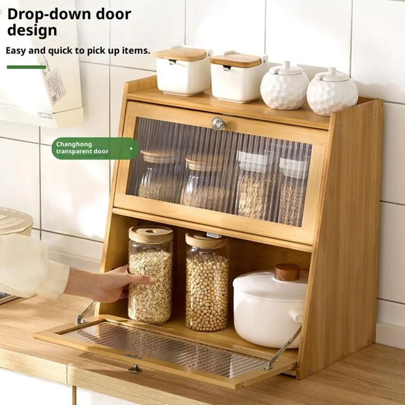 2528TMZWG-04 50cm Length 3-Tier Bamboo Kitchen Shelf Countertop Spice Rack Organizer Storage Cabinet - Burlywood