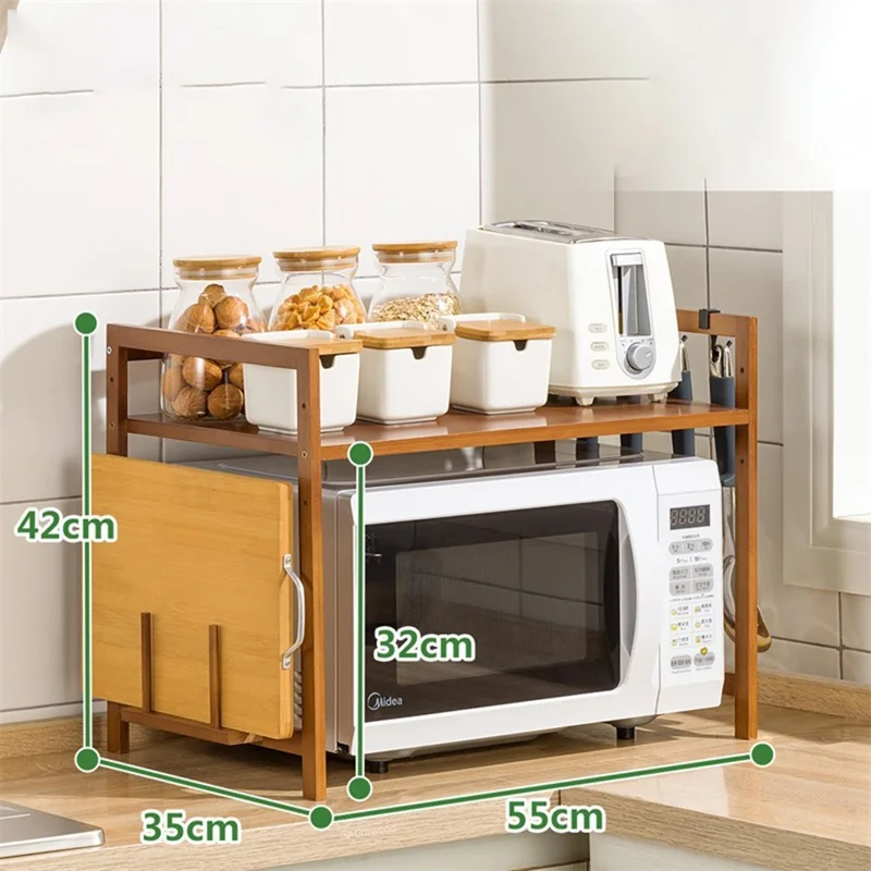 55 cm Einzelschicht Länge Küche Gewürzregal Organizer Lagerung Regal mit Schneidebrett Halter und 4 Haken - Braun