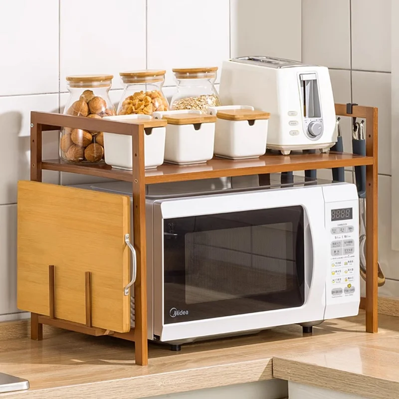 55 cm Einzelschicht Länge Küche Gewürzregal Organizer Lagerung Regal mit Schneidebrett Halter und 4 Haken - Braun