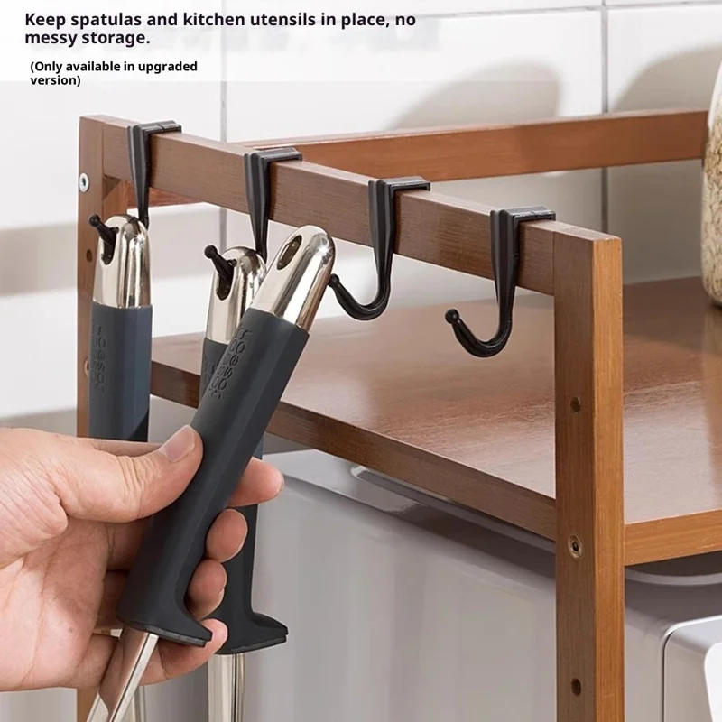 257TMZWJ-04 D Type 2 Tiers 55cm Length Bamboo Spice Rack Kitchen Countertop Organizer with Cutting Board Holder and 4 Hooks - Tawny