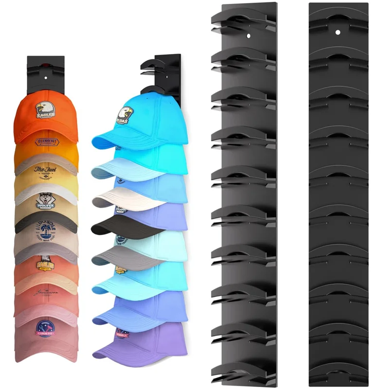 2Pcs Baseball Caps Organizer for Door Closet Multi-function Hat Display Rack Holds up to 20 Hats - Black
