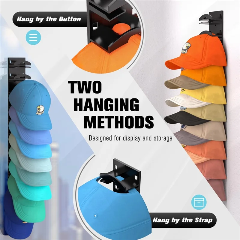 2Pcs Baseball Caps Organizer for Door Closet Multi-function Hat Display Rack Holds up to 20 Hats - Black