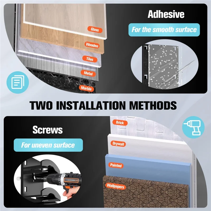 2Pcs Baseball Caps Organizer for Door Closet Multi-function Hat Display Rack Holds up to 20 Hats - Black