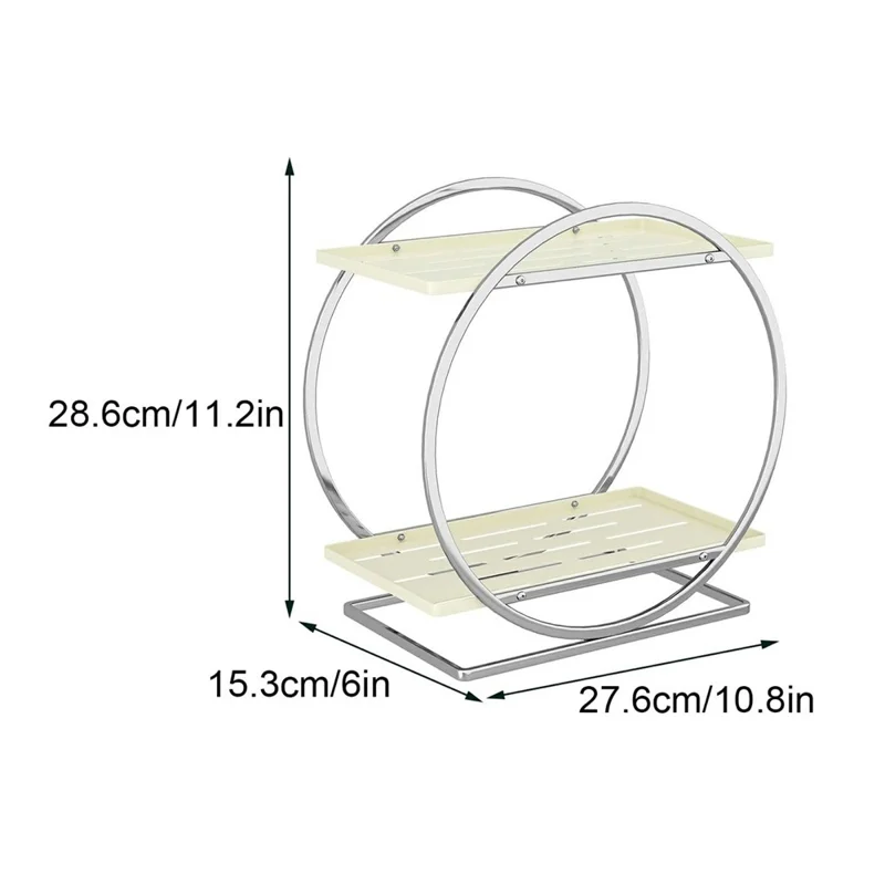 Organizador cosmético de doble capa, estantería de almacenamiento de maquillaje, estante de tocador, soporte de encimera de baño - Blanco / Plata