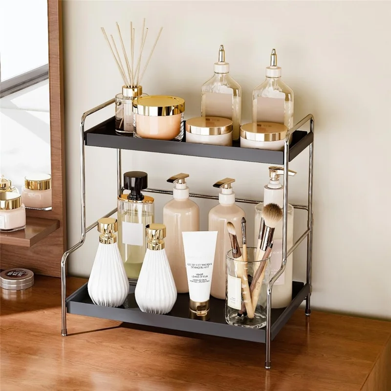 Estantería de Almacenamiento de Cosméticos de 33 x 22 x 32 cm, Estante de Maquillaje para Lavabo / Encimera, Bandeja Extraíble, Diseño Plegable - Antioxidante