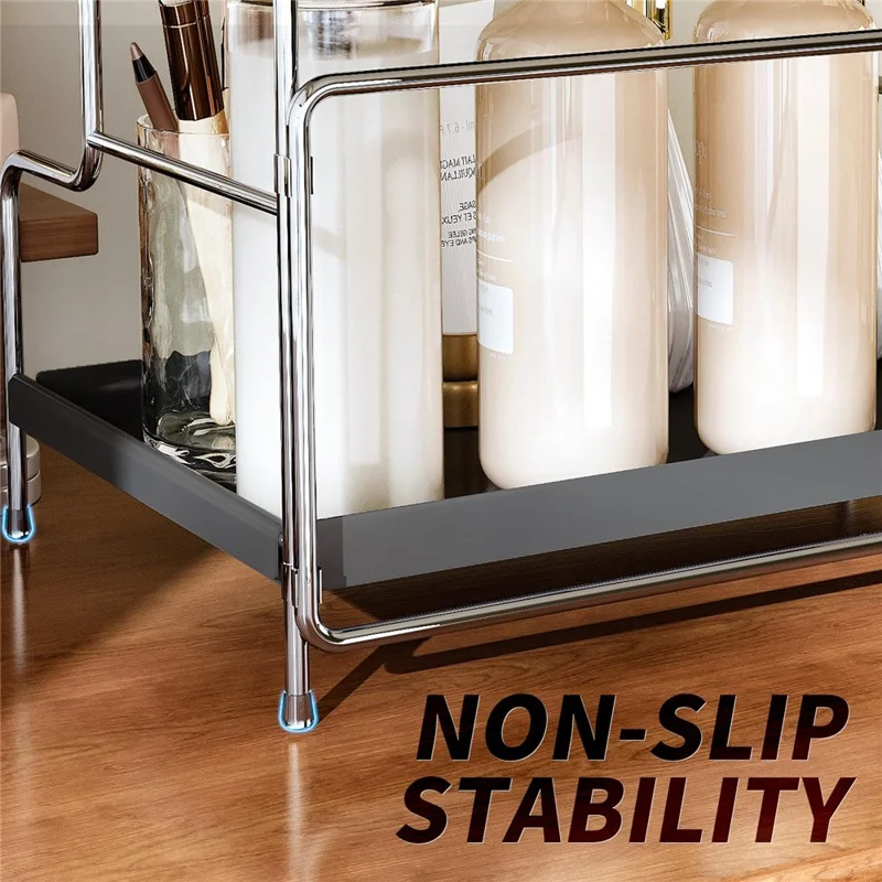 Estantería de Almacenamiento de Cosméticos de 33 x 22 x 32 cm, Estante de Maquillaje para Lavabo / Encimera, Bandeja Extraíble, Diseño Plegable - Antioxidante