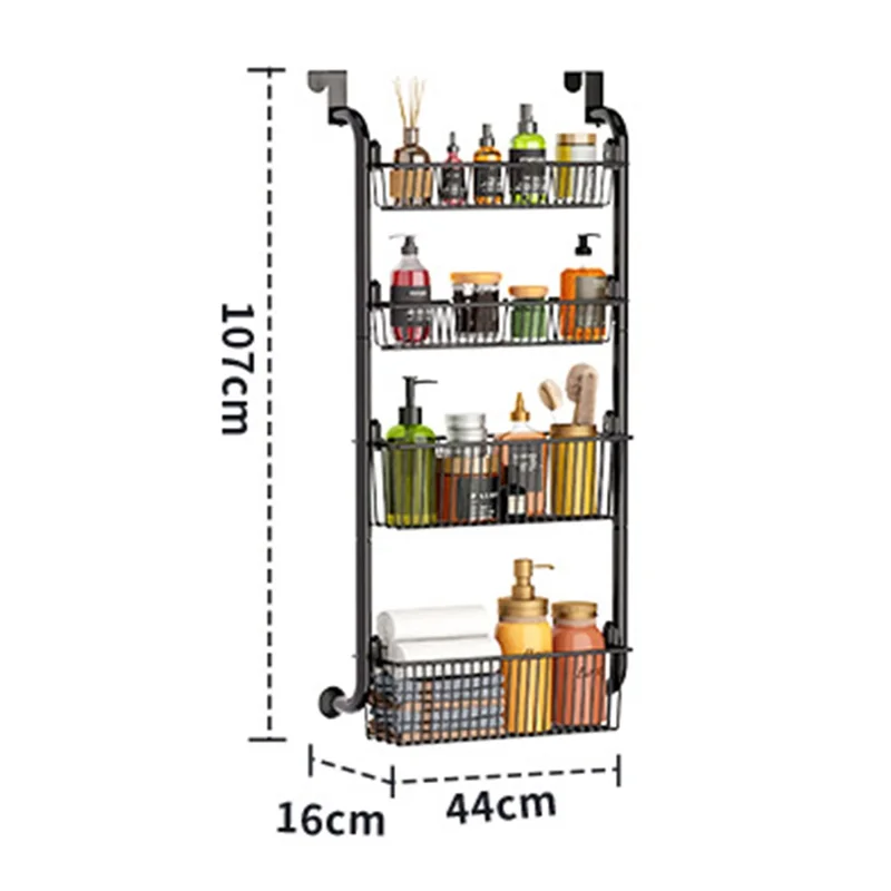 Over The Door Hanging Organizer 4 Tier Storage Basket Rack Hook Shelf for Home Organization - Black