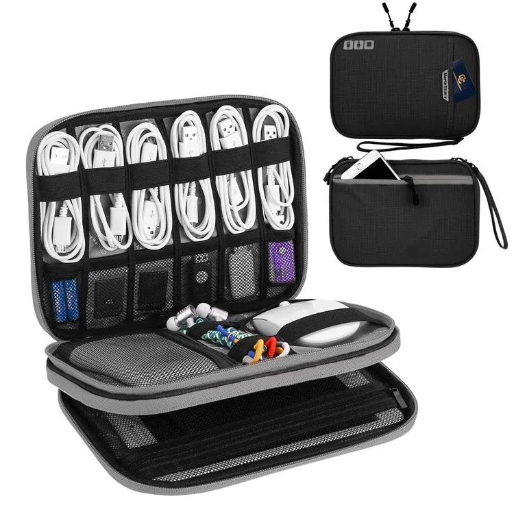 MAPLESTORY MD038 Cable Organizer Travel Bag Electronics Accessories Carrying Case Portable Waterproof Storage Bag with Strap, Size: M - Black
