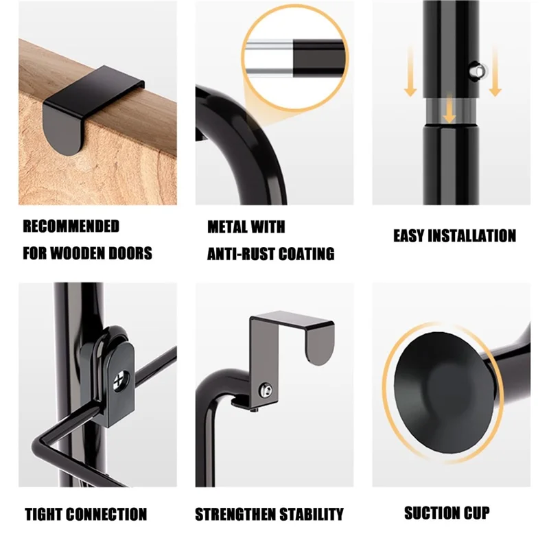 Organisateur de porte suspendu à 6 niveaux - Étagère de rangement avec paniers et crochets - Noir