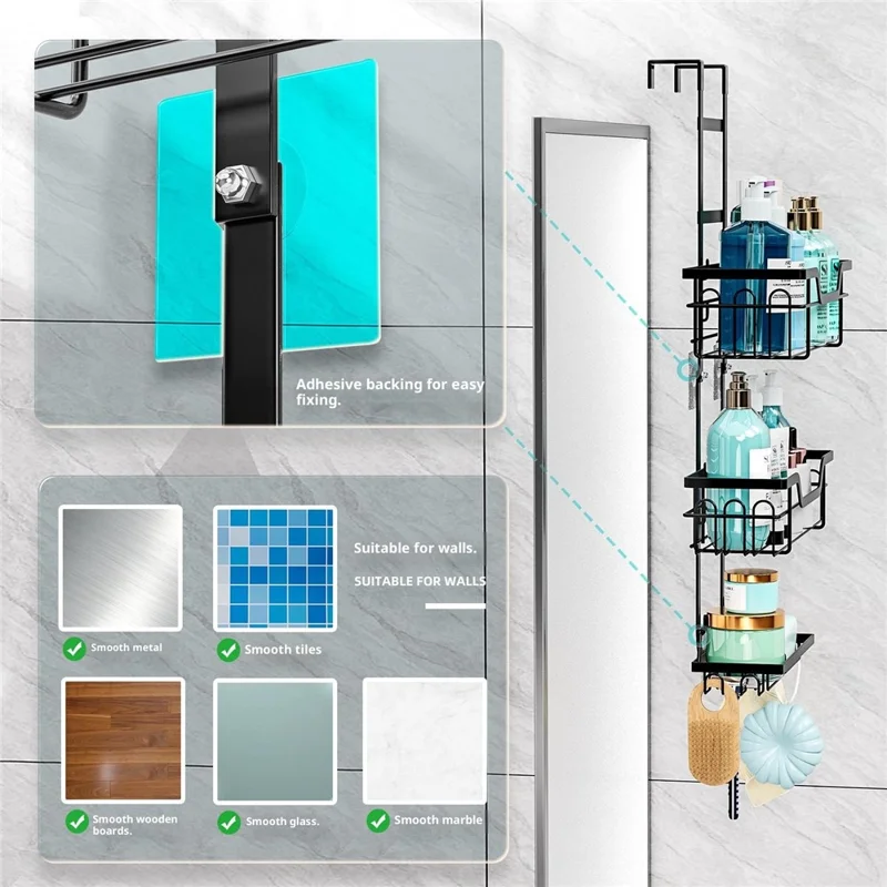 Organisateur de douche suspendu sur la porte de la salle de bain, étagère de rangement à plusieurs niveaux pour les articles de toilette et les shampoings