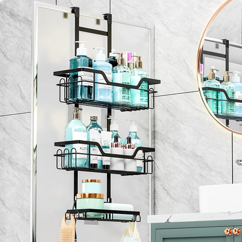 Organisateur de douche suspendu sur la porte de la salle de bain, étagère de rangement à plusieurs niveaux pour les articles de toilette et les shampoings