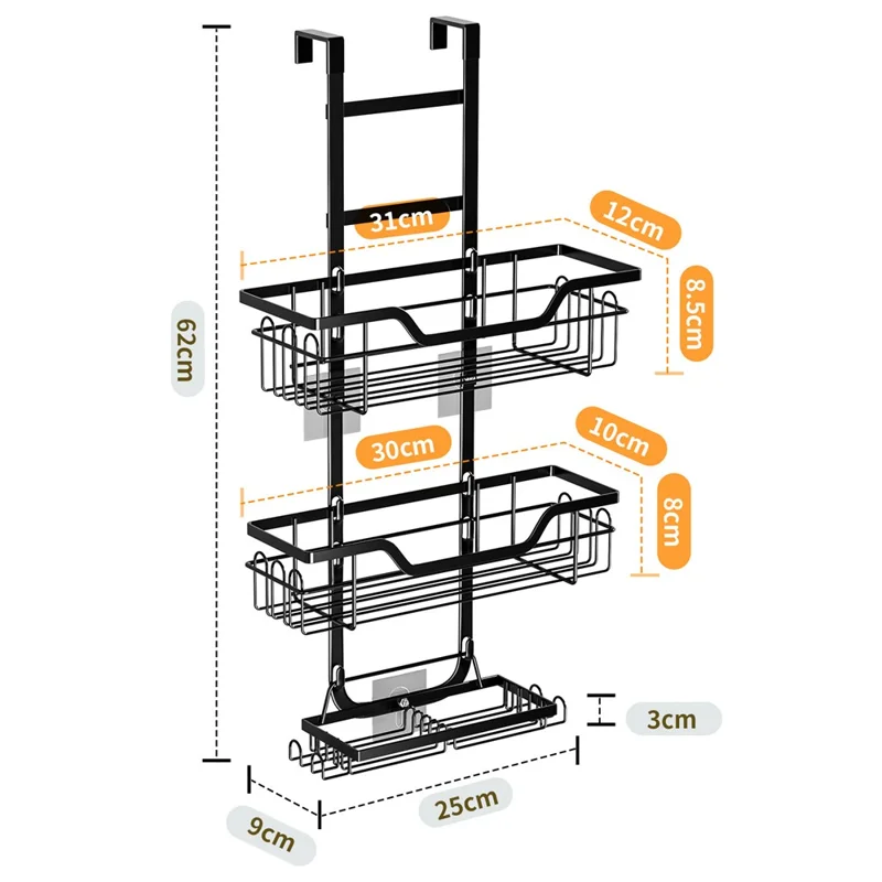 Organisateur de douche suspendu sur la porte de la salle de bain, étagère de rangement à plusieurs niveaux pour les articles de toilette et les shampoings