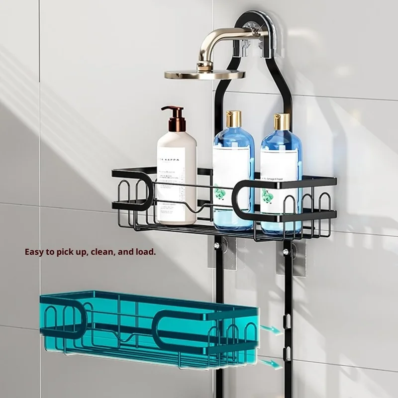 Support de pomme de douche Panier de rangement mural Porte-serviettes à plusieurs niveaux pour articles de toilette