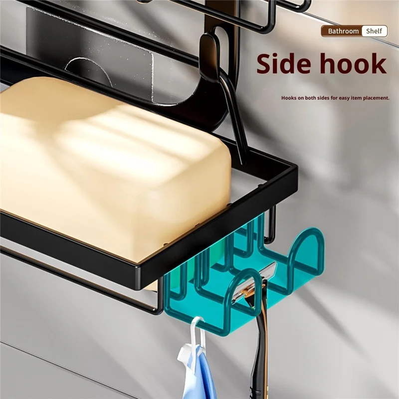 Support de pomme de douche Panier de rangement mural Porte-serviettes à plusieurs niveaux pour articles de toilette