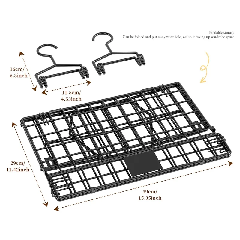 Foldable Hanging Closet Organizer 2-Tier Storage Shelf Divider Wardrobe Space Saver for Clothes - Black