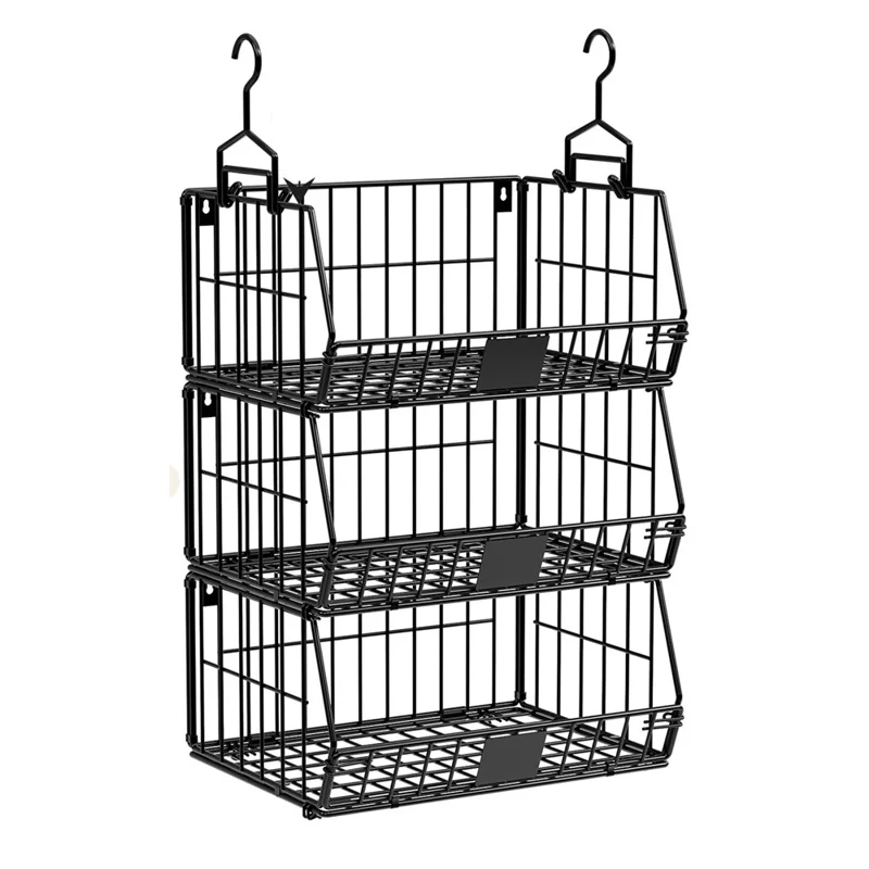 Foldable Hanging Closet Organizer 3-Tier Storage Shelf Divider Wardrobe Space Saver for Clothes - Black