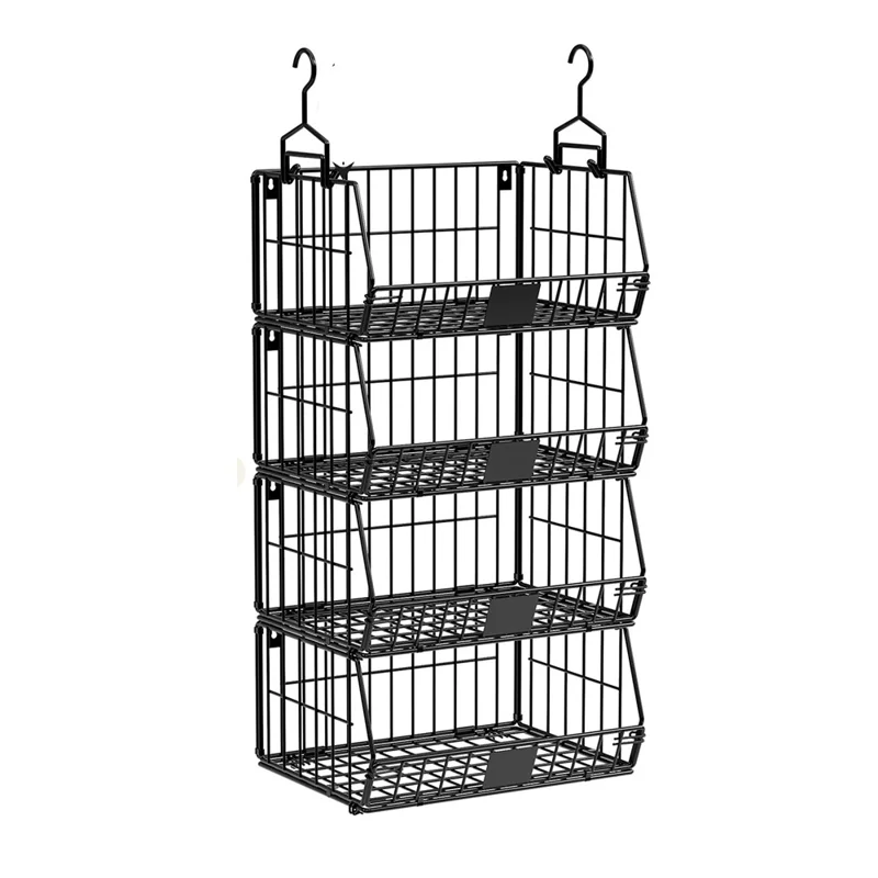 Foldable Hanging Closet Organizer 4-Tier Storage Shelf Divider Wardrobe Space Saver for Clothes - Black