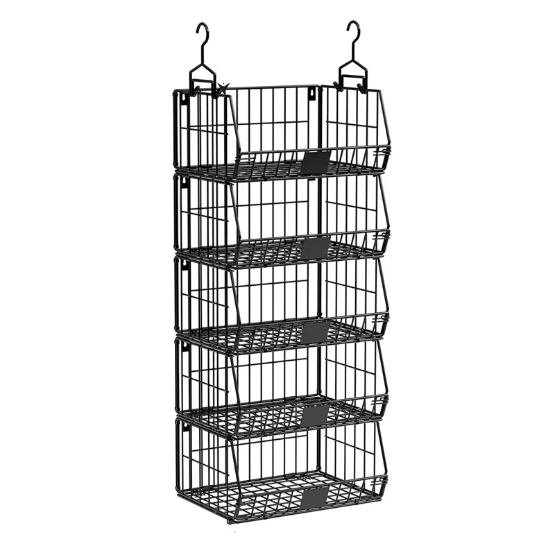 Organizador de armario colgante plegable de 5 niveles, estantería de almacenamiento, separador de armario, ahorro de espacio para ropa - Negro