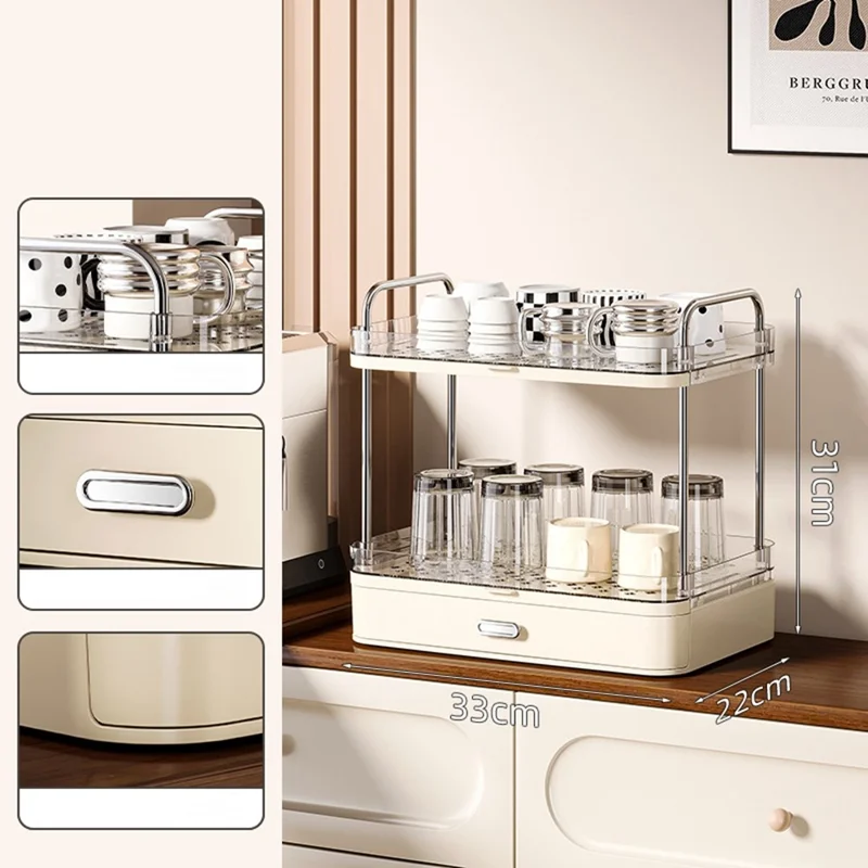 9202 2 Tiers Draining Storage Rack for Kitchen Countertop Space Saving Tea Coffee Cup Organizer - Light Yellow