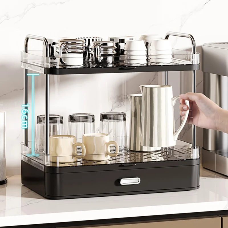 9202 2 Tiers Draining Storage Rack for Kitchen Countertop Space Saving Tea Coffee Cup Organizer - Light Yellow