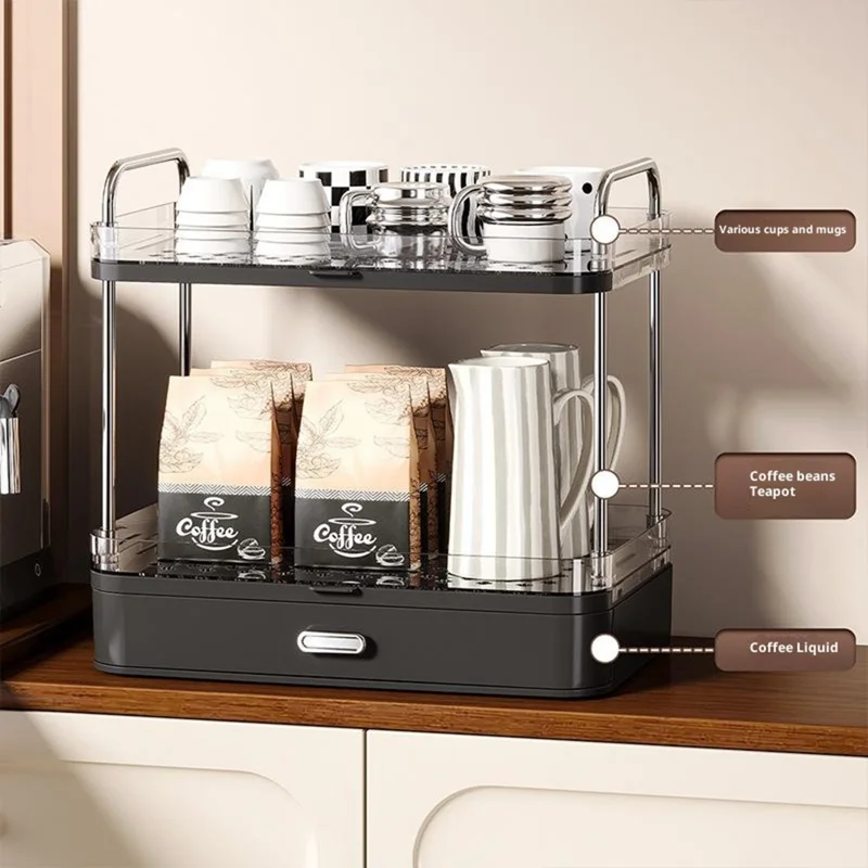 9202 2 Tiers Draining Storage Rack for Kitchen Countertop Space Saving Tea Coffee Cup Organizer - Light Yellow