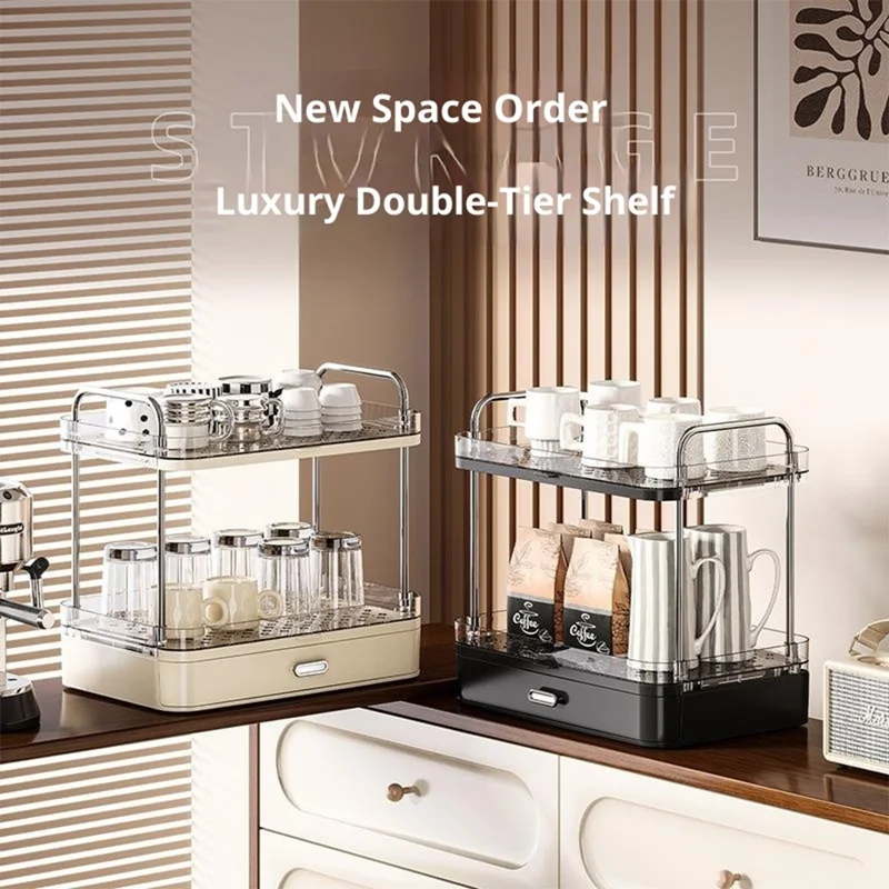 9202 2 Tiers Draining Storage Rack for Kitchen Countertop Space Saving Tea Coffee Cup Organizer - Light Yellow