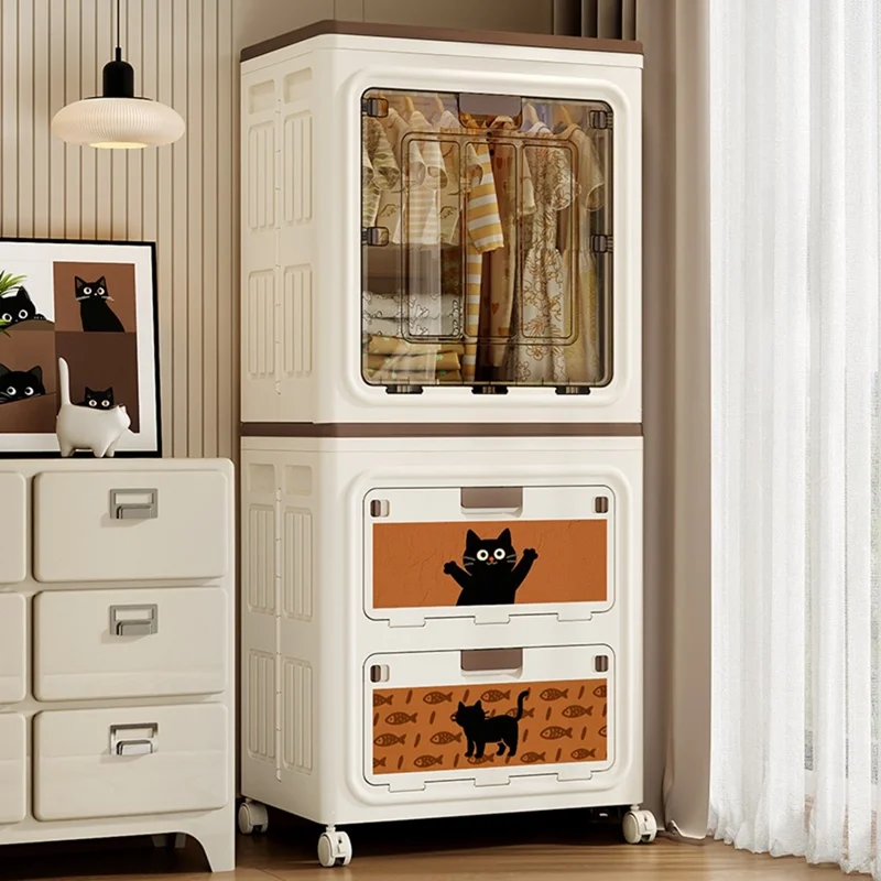 3067-2 Cartoon Cat Pattern Foldable Bedroom Clothes Storage Box Large Capacity Bedding Organizer Cabinet
