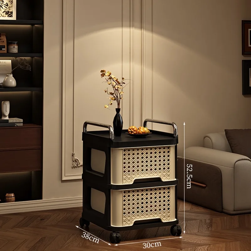 Carrito Vintage de 2 Niveles con Cajón, Unidad Móvil de Estantería de Múltiples Usos para Sala de Estar y Dormitorio