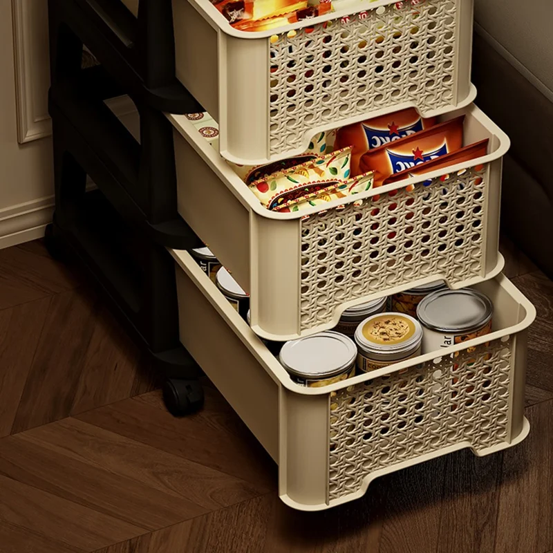 9060 3-Tier Vintage Rolling Cart with Drawer Multi-Purpose Mobile Shelving Unit for Living Room Bedroom