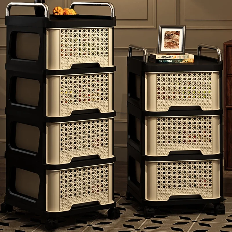 9060 3-Tier Vintage Rolling Cart with Drawer Multi-Purpose Mobile Shelving Unit for Living Room Bedroom