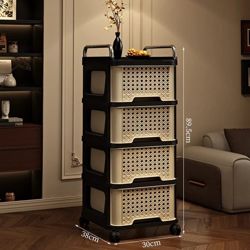 Chariot vintage à 4 niveaux 9060 avec tiroir, unité de rangement mobile multifonctionnelle pour le salon et la chambre à coucher
