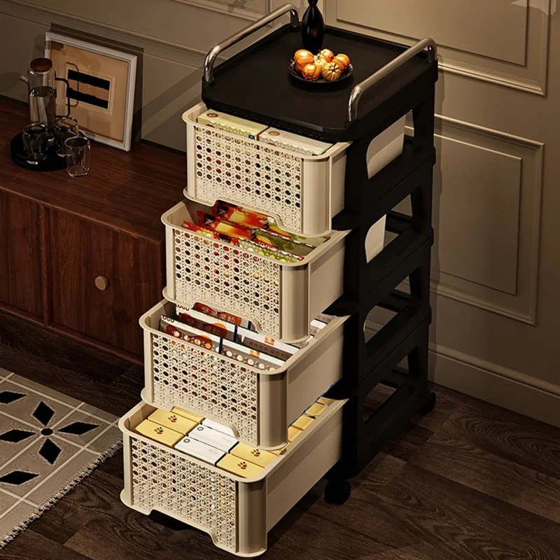 Chariot vintage à 4 niveaux 9060 avec tiroir, unité de rangement mobile multifonctionnelle pour le salon et la chambre à coucher