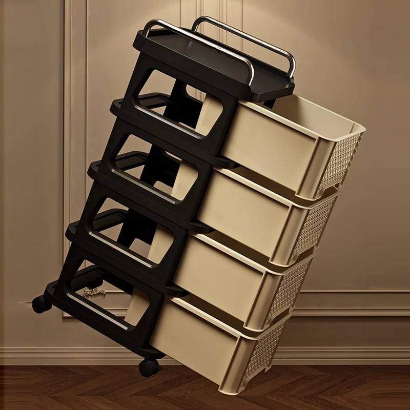 Chariot vintage à 4 niveaux 9060 avec tiroir, unité de rangement mobile multifonctionnelle pour le salon et la chambre à coucher
