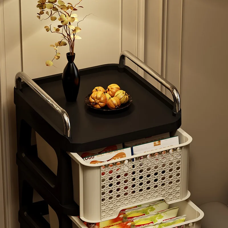 Chariot vintage à 4 niveaux 9060 avec tiroir, unité de rangement mobile multifonctionnelle pour le salon et la chambre à coucher